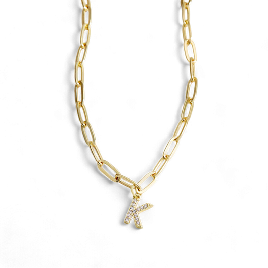 Paperclip Pave Initial Necklace — Vanny Jewels