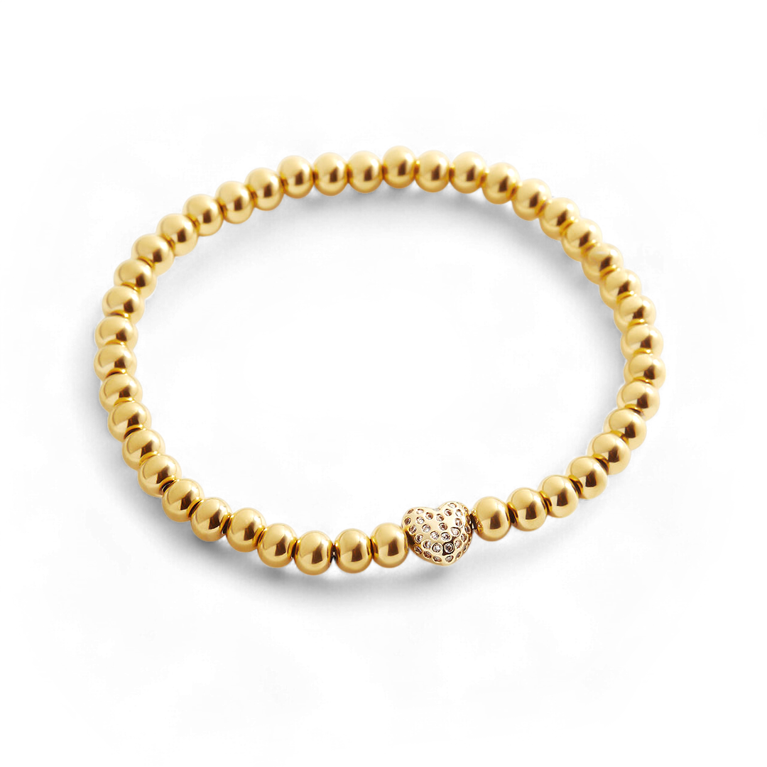 Pave Heart Gold Beaded Bracelet — Vanny Jewels