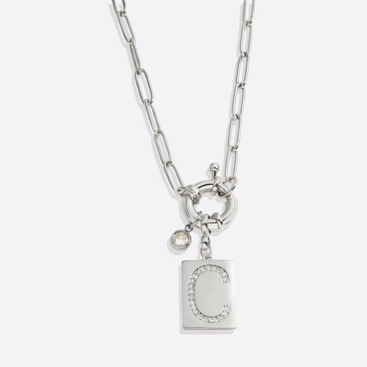 Collana Pendente Iniziale Pavé con Catena Paperclip