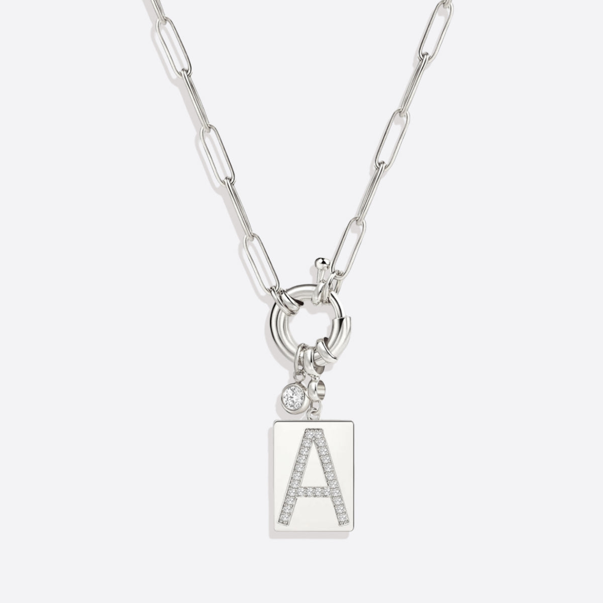 Collana Pendente Iniziale Pavé con Catena Paperclip