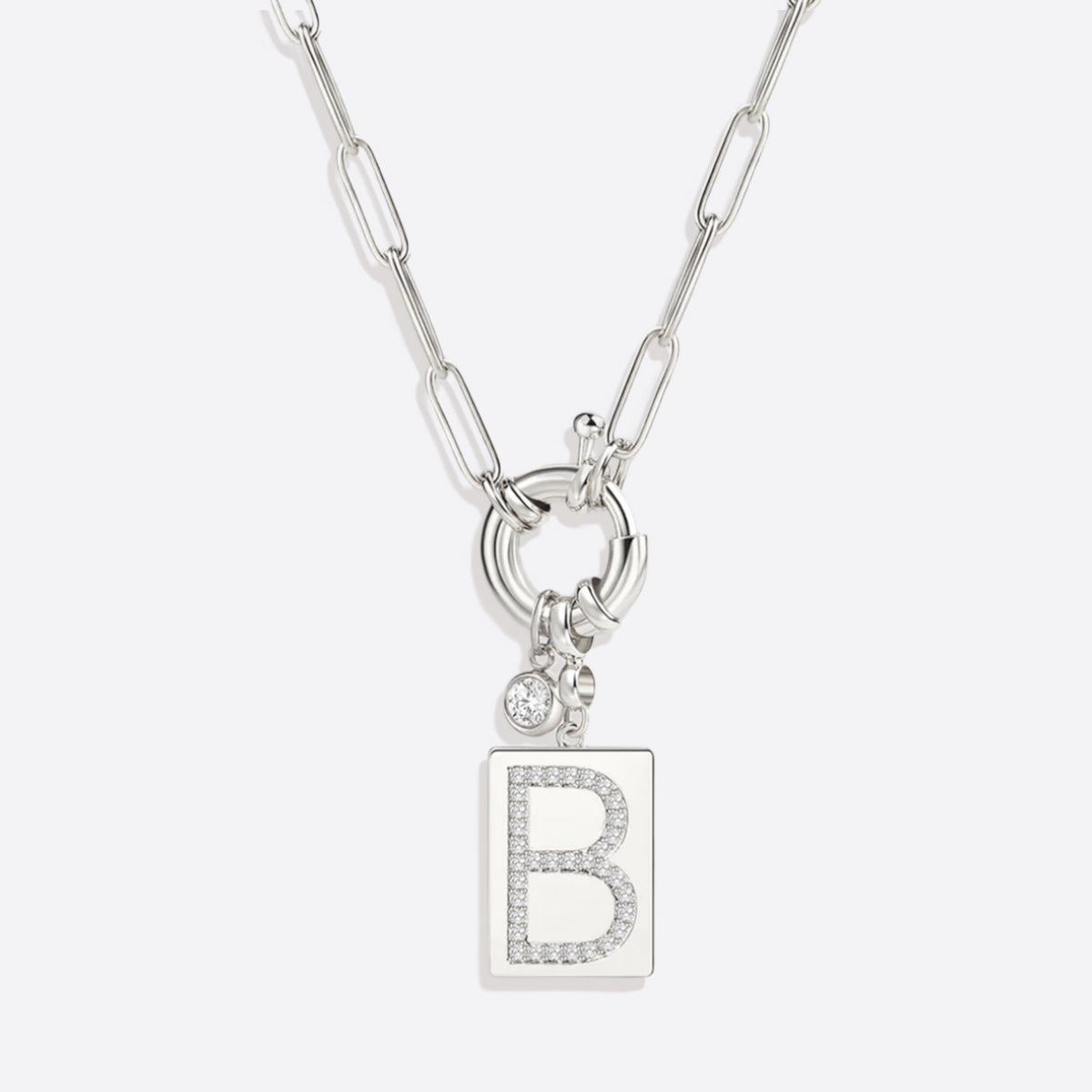 Collana Pendente Iniziale Pavé con Catena Paperclip