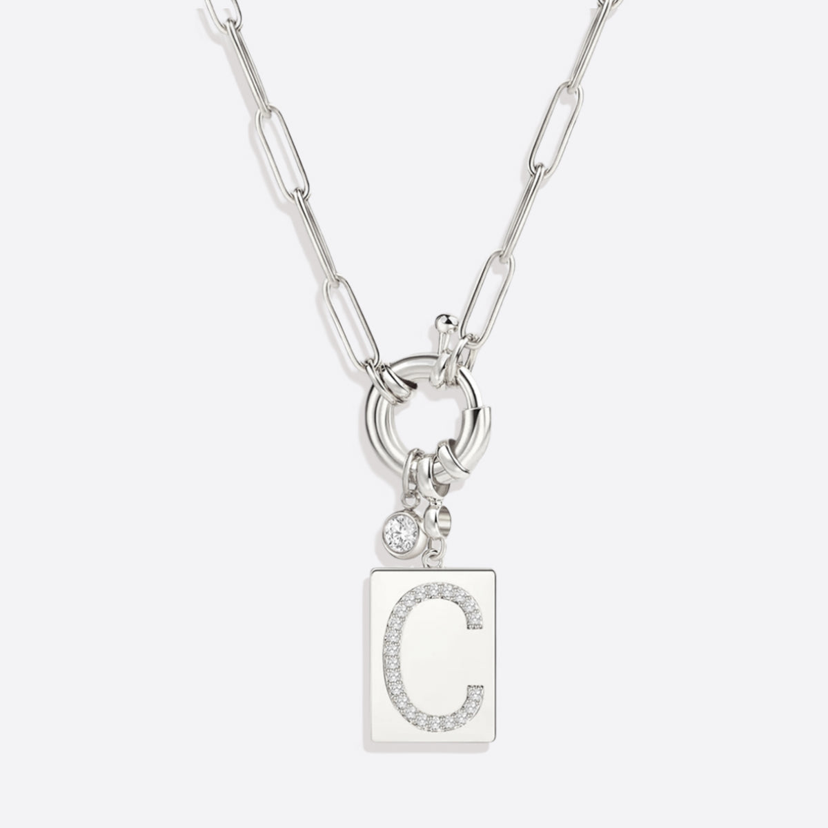 Collana Pendente Iniziale Pavé con Catena Paperclip