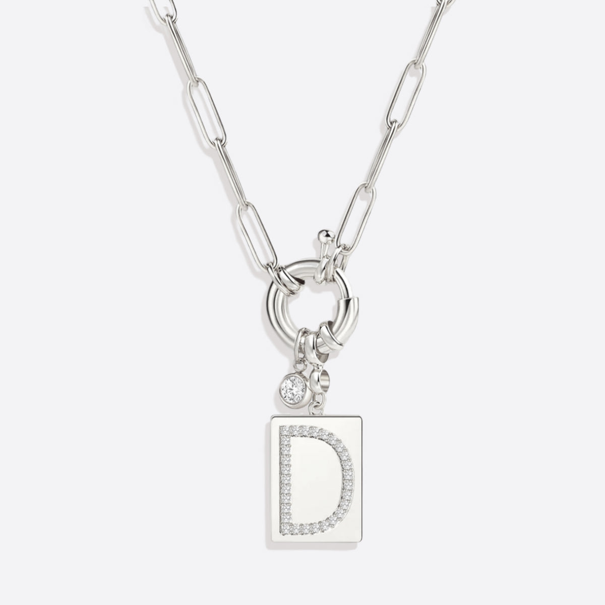 Collana Pendente Iniziale Pavé con Catena Paperclip