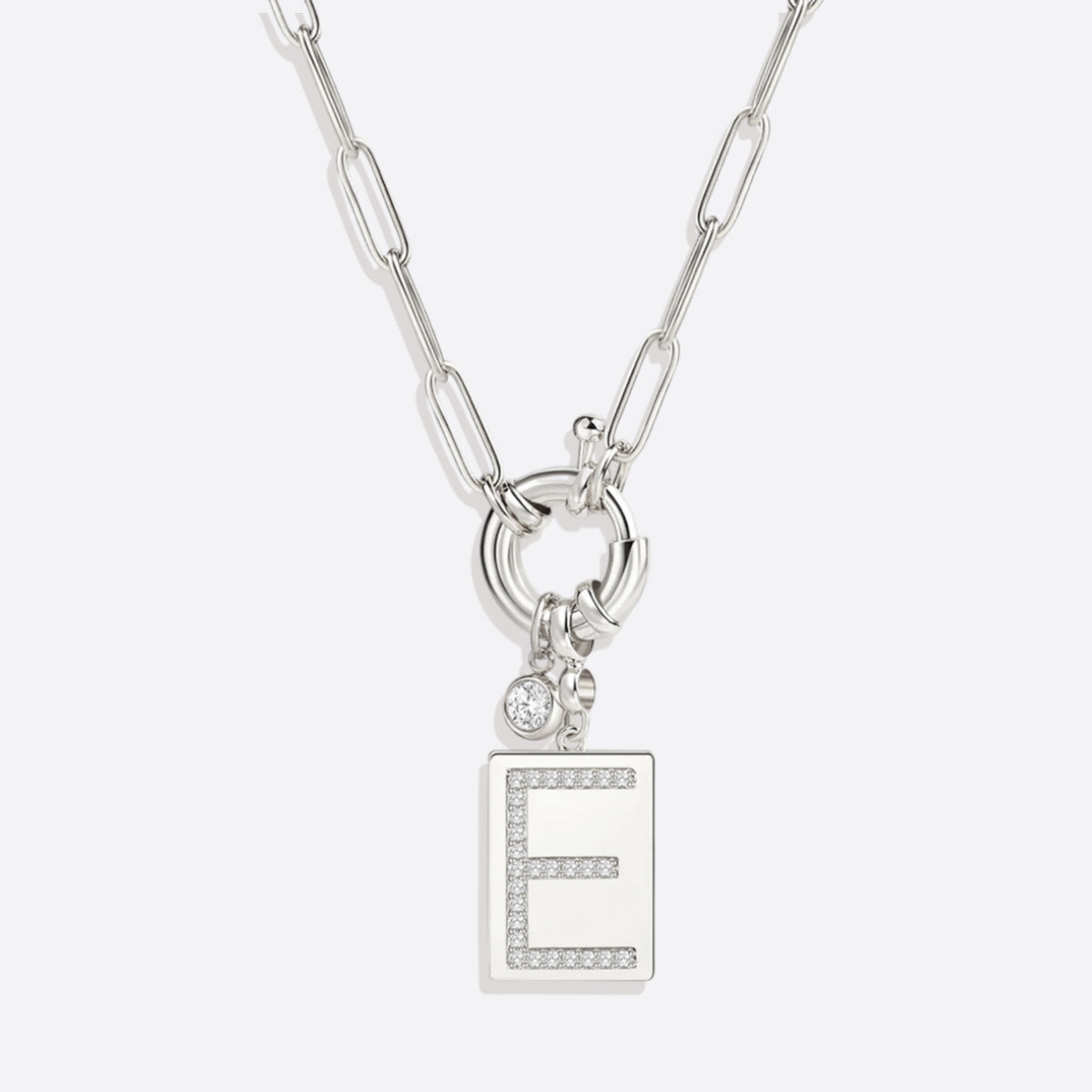 Collana Pendente Iniziale Pavé con Catena Paperclip