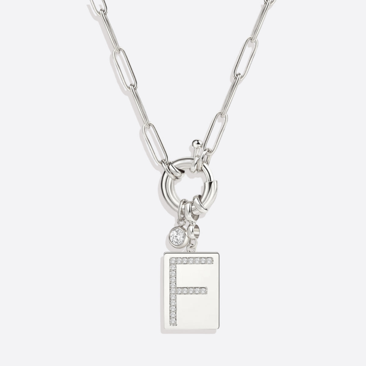 Collana Pendente Iniziale Pavé con Catena Paperclip