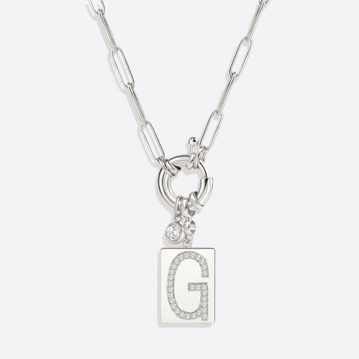 Collana Pendente Iniziale Pavé con Catena Paperclip