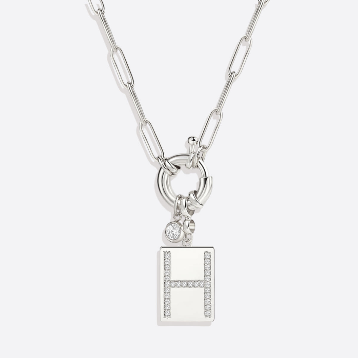 Collana Pendente Iniziale Pavé con Catena Paperclip