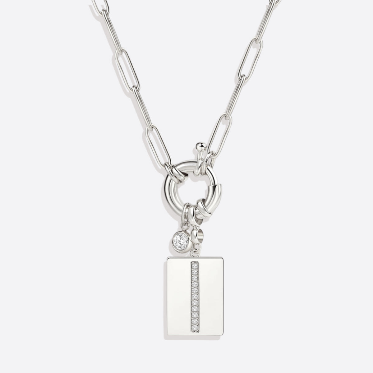 Collana Pendente Iniziale Pavé con Catena Paperclip