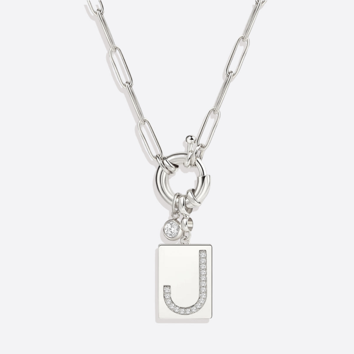 Collana Pendente Iniziale Pavé con Catena Paperclip