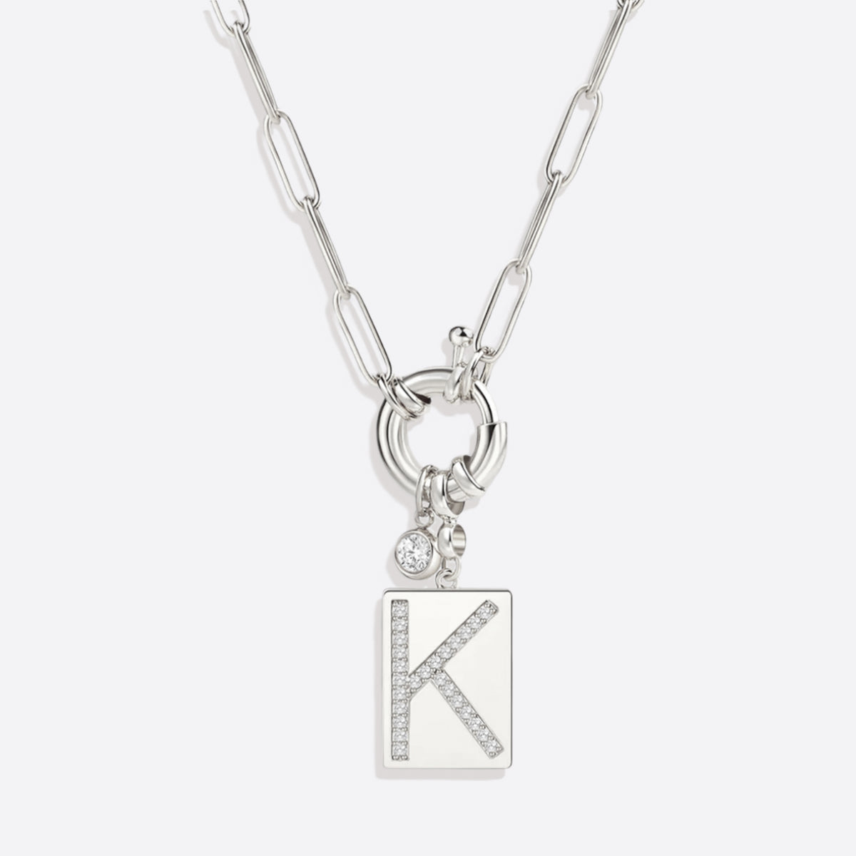 Collana Pendente Iniziale Pavé con Catena Paperclip