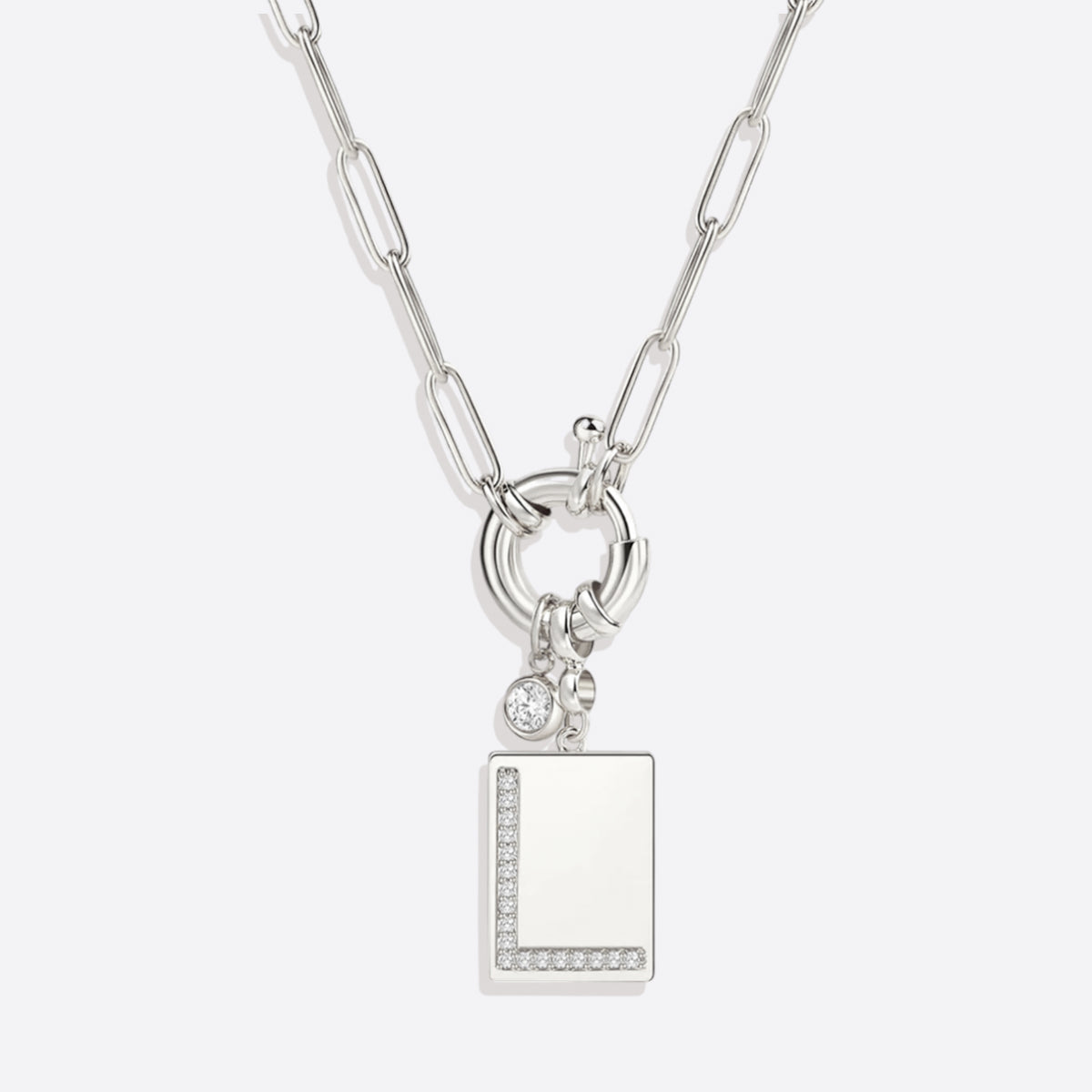 Collana Pendente Iniziale Pavé con Catena Paperclip