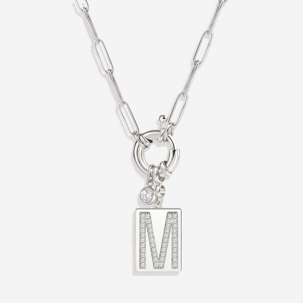 Collana Pendente Iniziale Pavé con Catena Paperclip