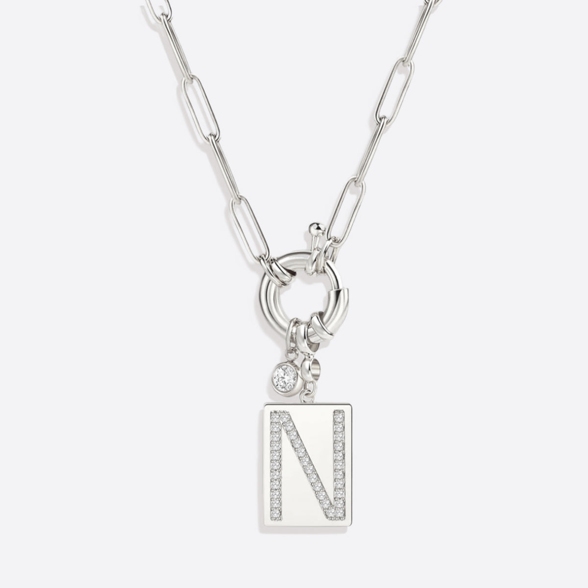Collana Pendente Iniziale Pavé con Catena Paperclip