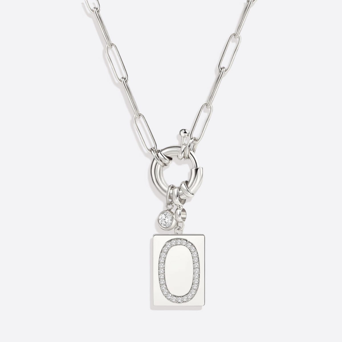 Collana Pendente Iniziale Pavé con Catena Paperclip