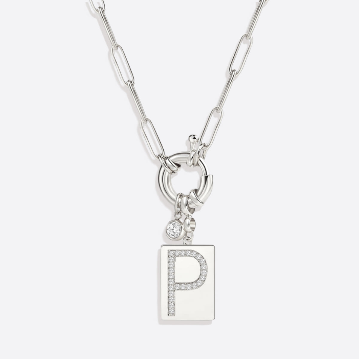 Collana Pendente Iniziale Pavé con Catena Paperclip