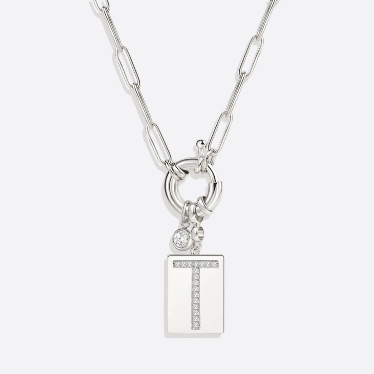 Collana Pendente Iniziale Pavé con Catena Paperclip