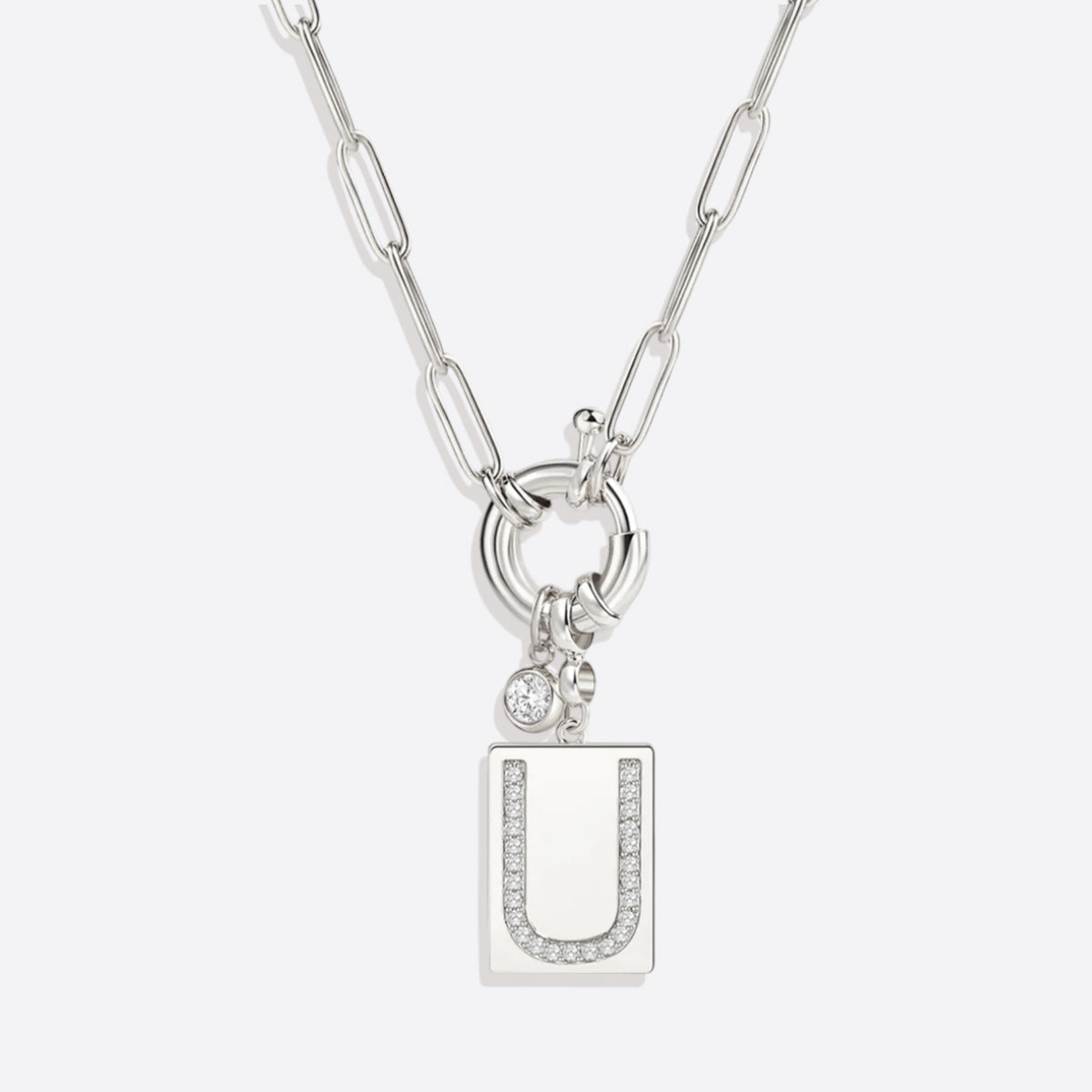Collana Pendente Iniziale Pavé con Catena Paperclip