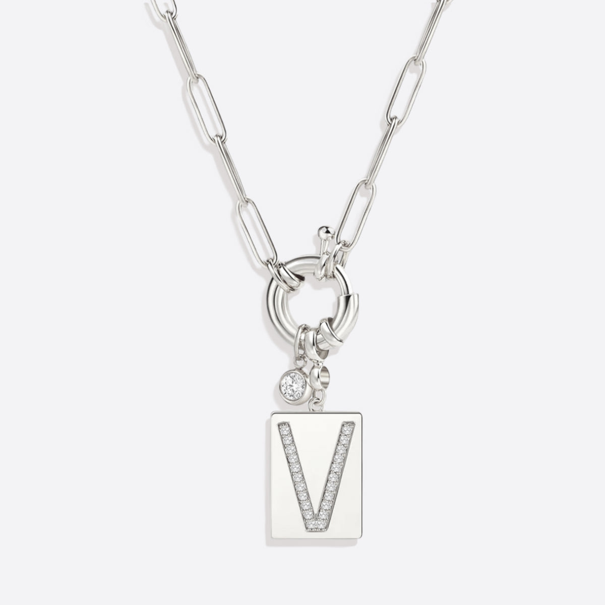 Collana Pendente Iniziale Pavé con Catena Paperclip