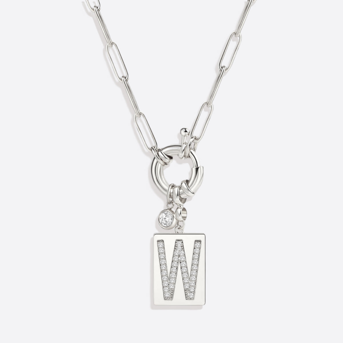 Collana Pendente Iniziale Pavé con Catena Paperclip