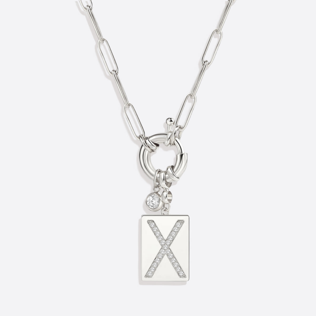 Collana Pendente Iniziale Pavé con Catena Paperclip