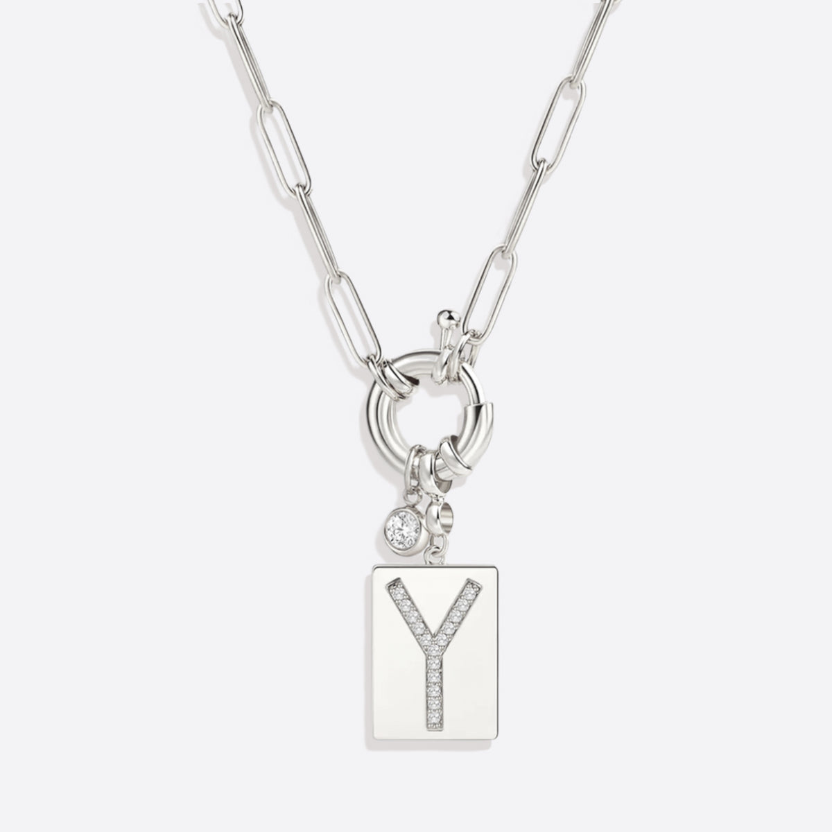 Collana Pendente Iniziale Pavé con Catena Paperclip