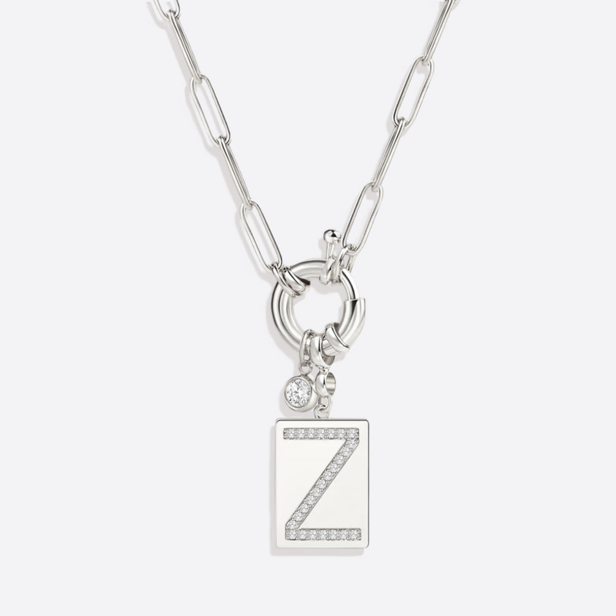 Collana Pendente Iniziale Pavé con Catena Paperclip
