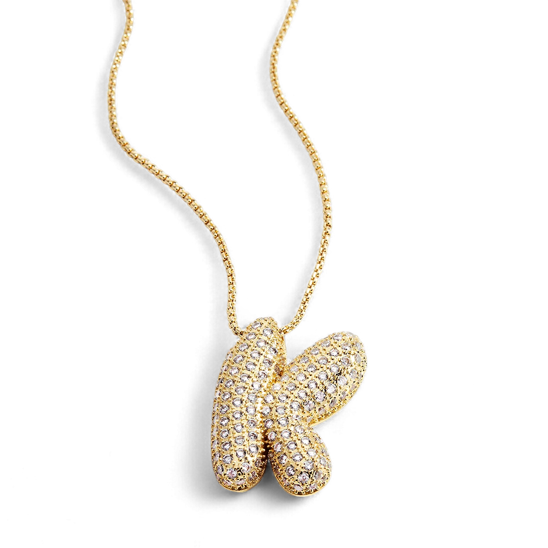 Pave Bubble Initial Necklace — Vanny Jewels