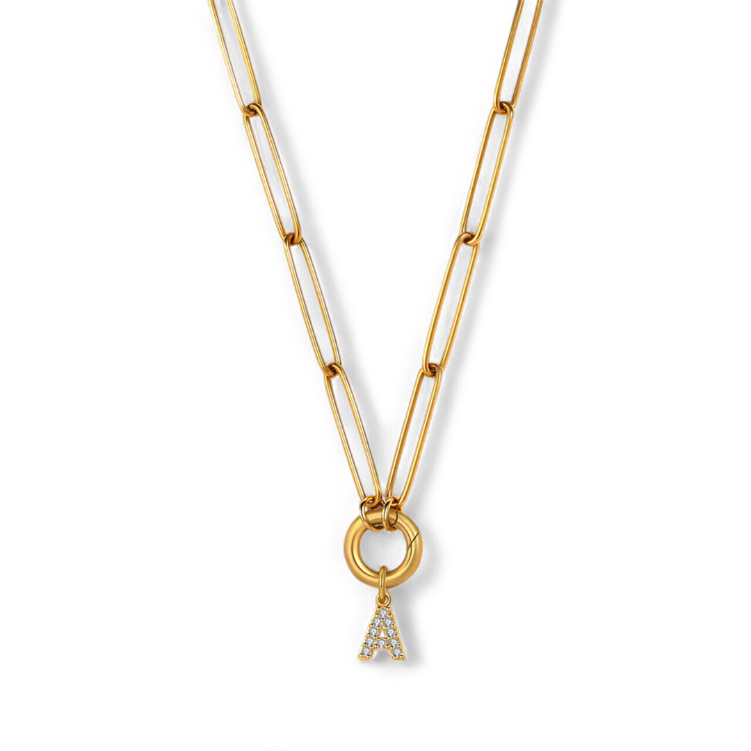 Halskette mit Pavé-Anhänger und Karabinerverschluss