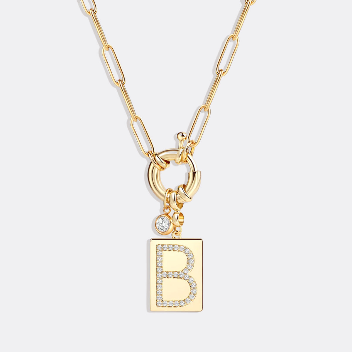 Collana Pendente Iniziale Pavé con Catena Paperclip