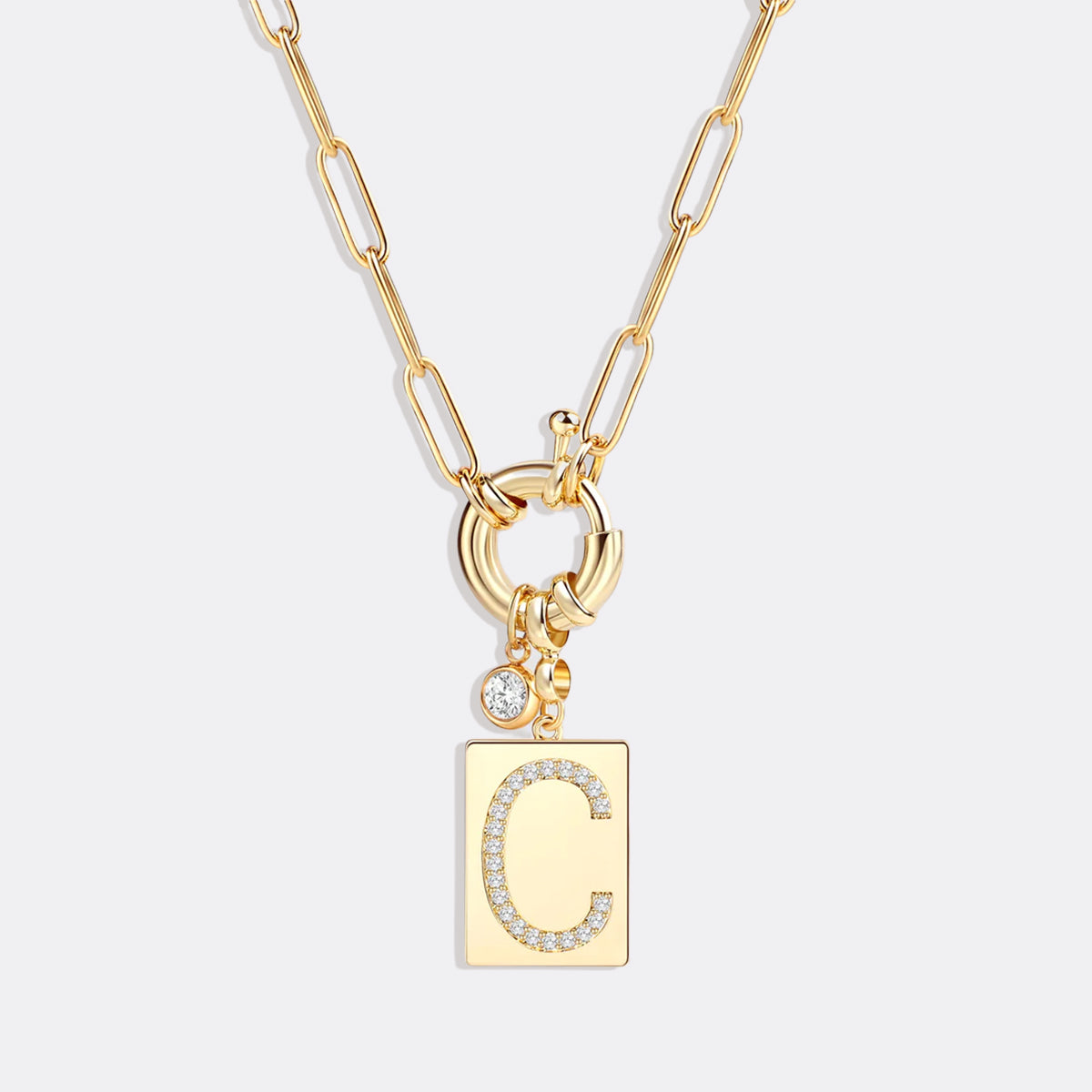 Collana Pendente Iniziale Pavé con Catena Paperclip