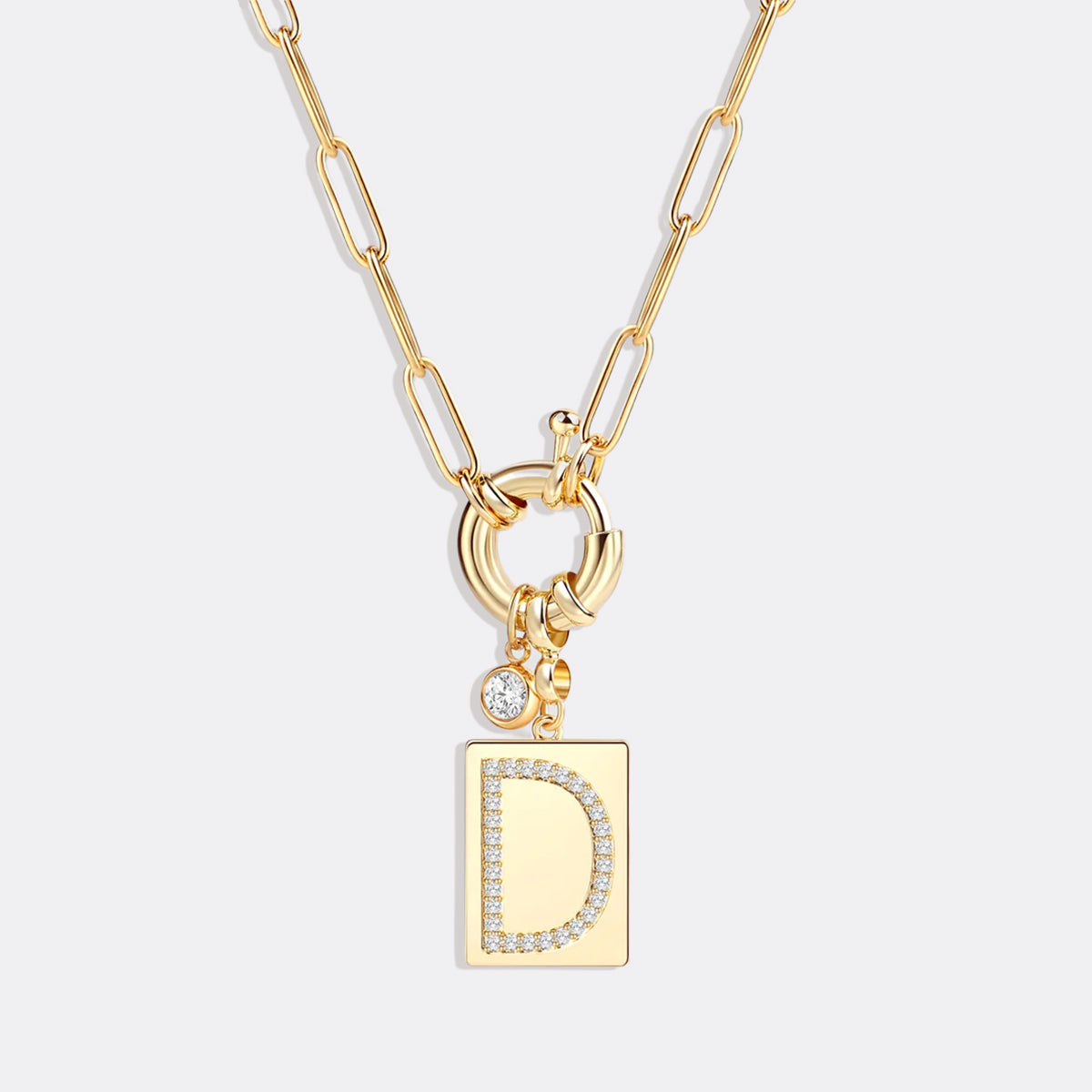 Collana Pendente Iniziale Pavé con Catena Paperclip