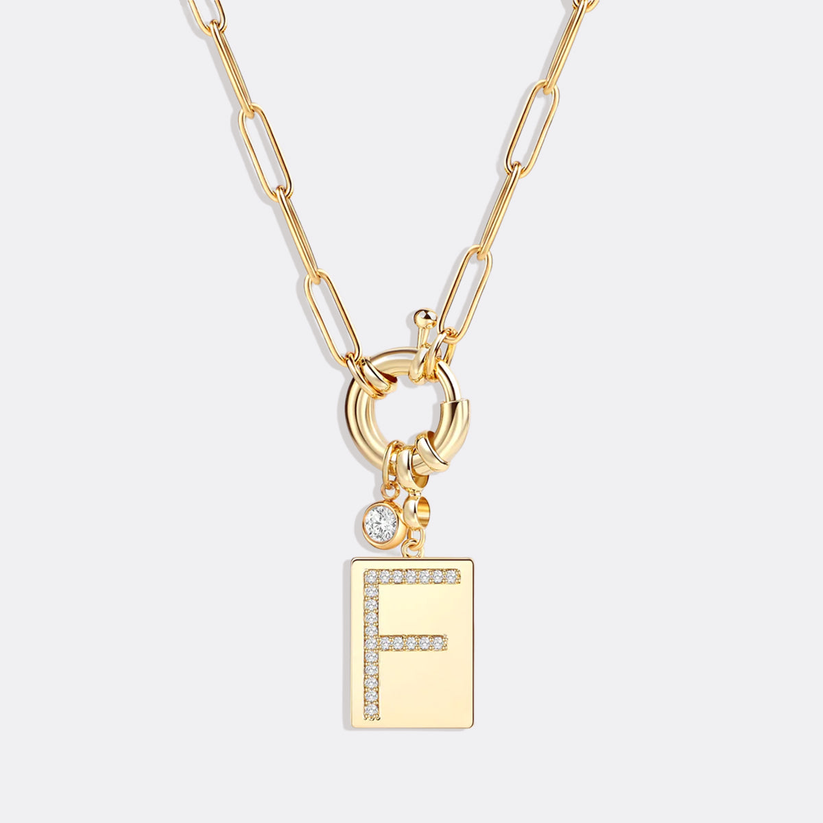 Collana Pendente Iniziale Pavé con Catena Paperclip