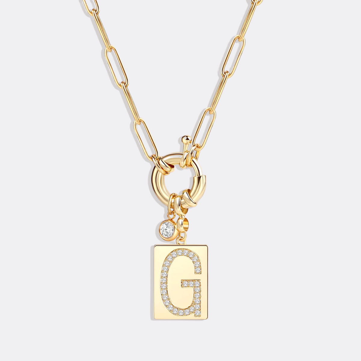 Collana Pendente Iniziale Pavé con Catena Paperclip