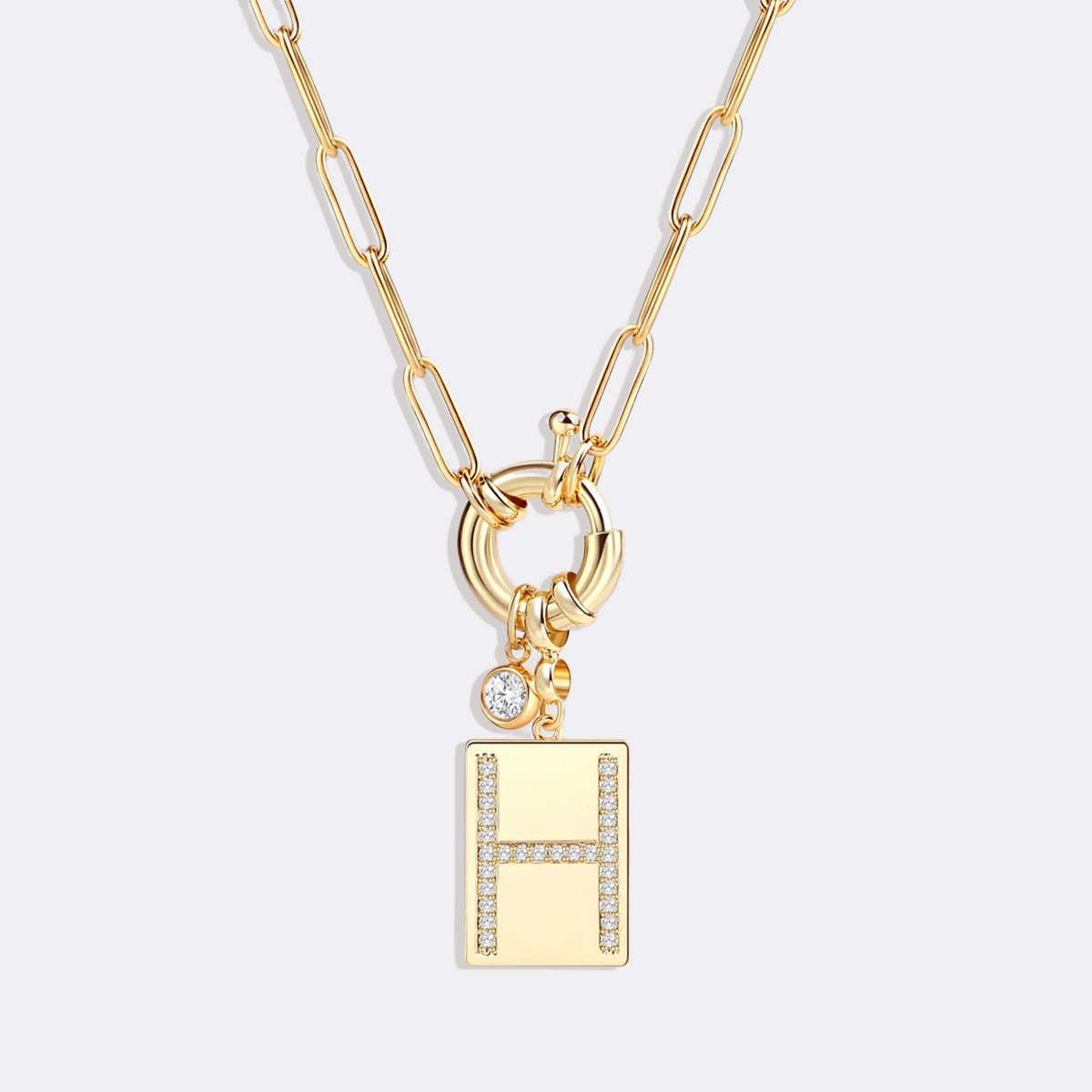 Collana Pendente Iniziale Pavé con Catena Paperclip