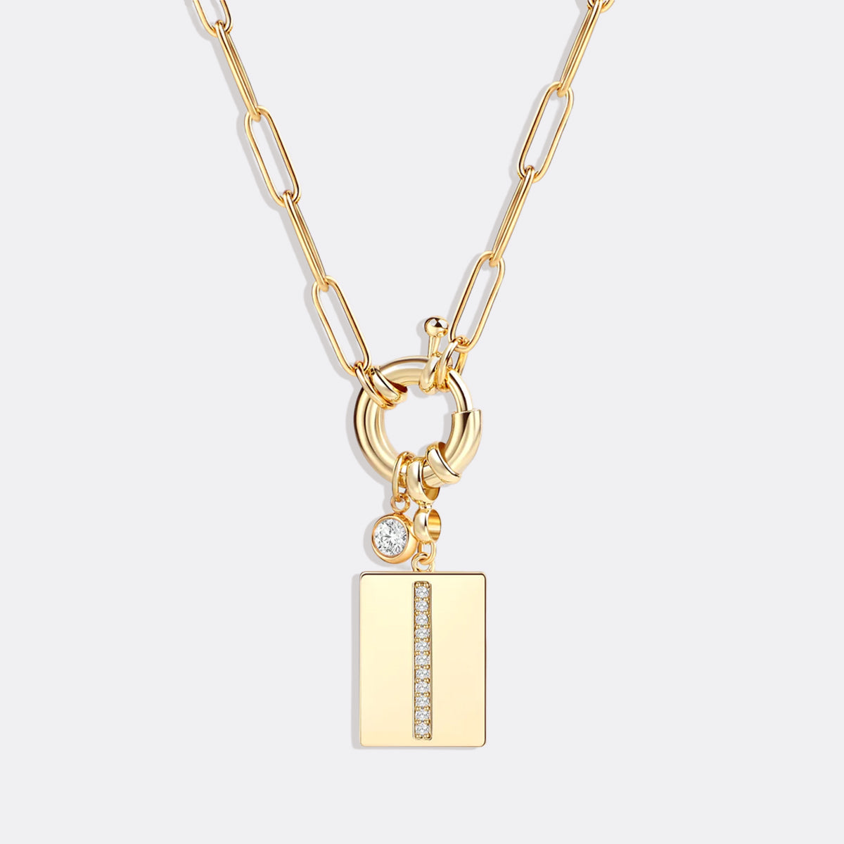 Collana Pendente Iniziale Pavé con Catena Paperclip