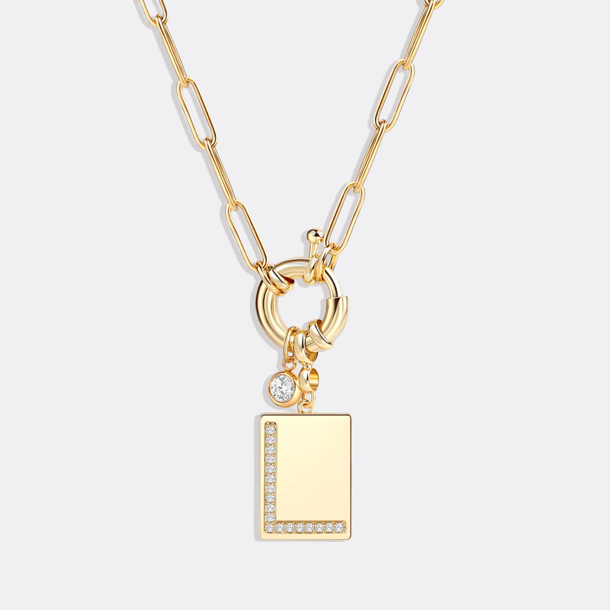 Collana Pendente Iniziale Pavé con Catena Paperclip