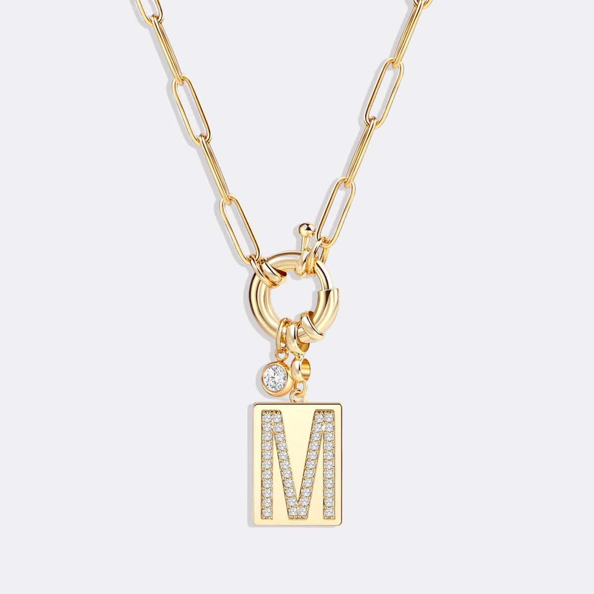 Collana Pendente Iniziale Pavé con Catena Paperclip