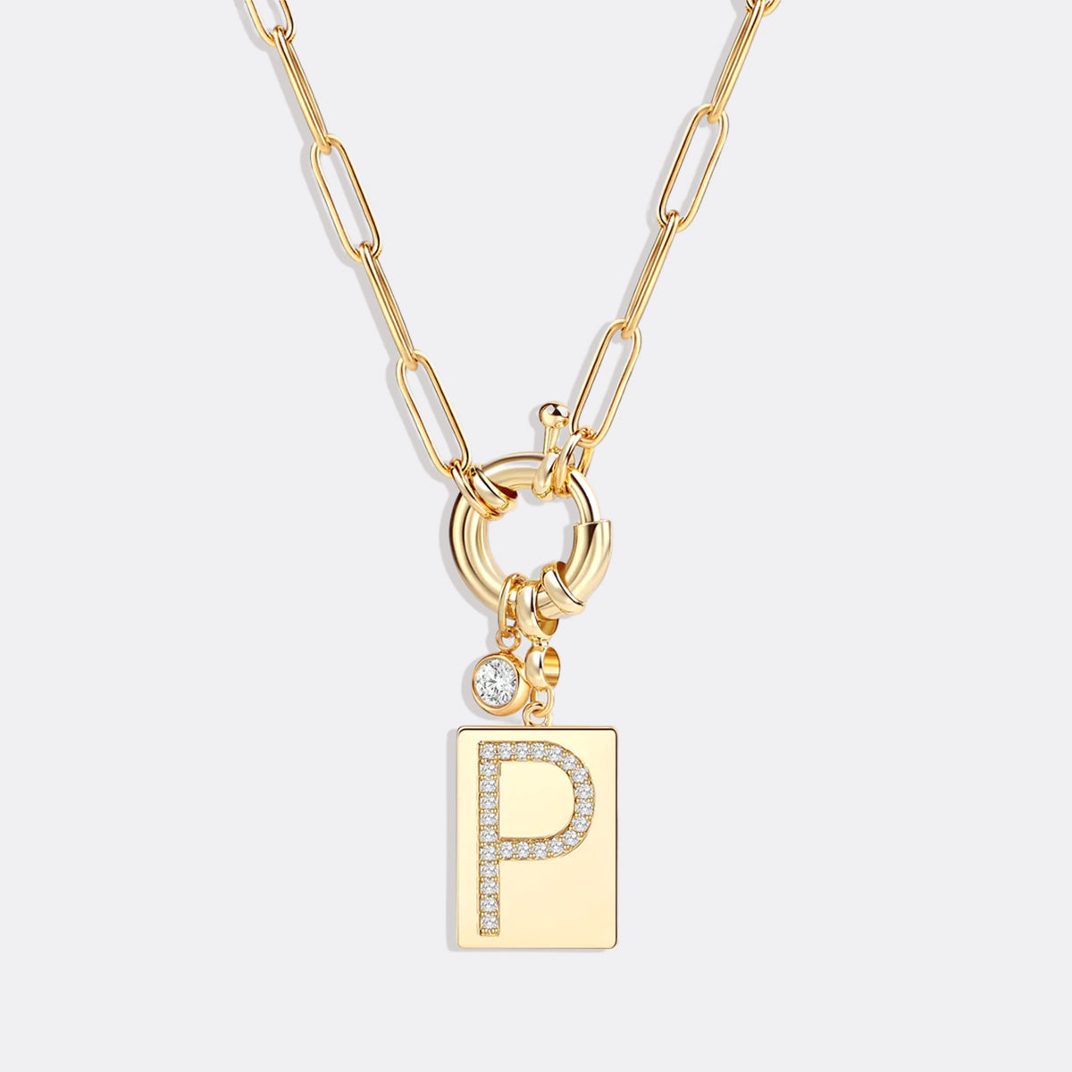 Collana Pendente Iniziale Pavé con Catena Paperclip