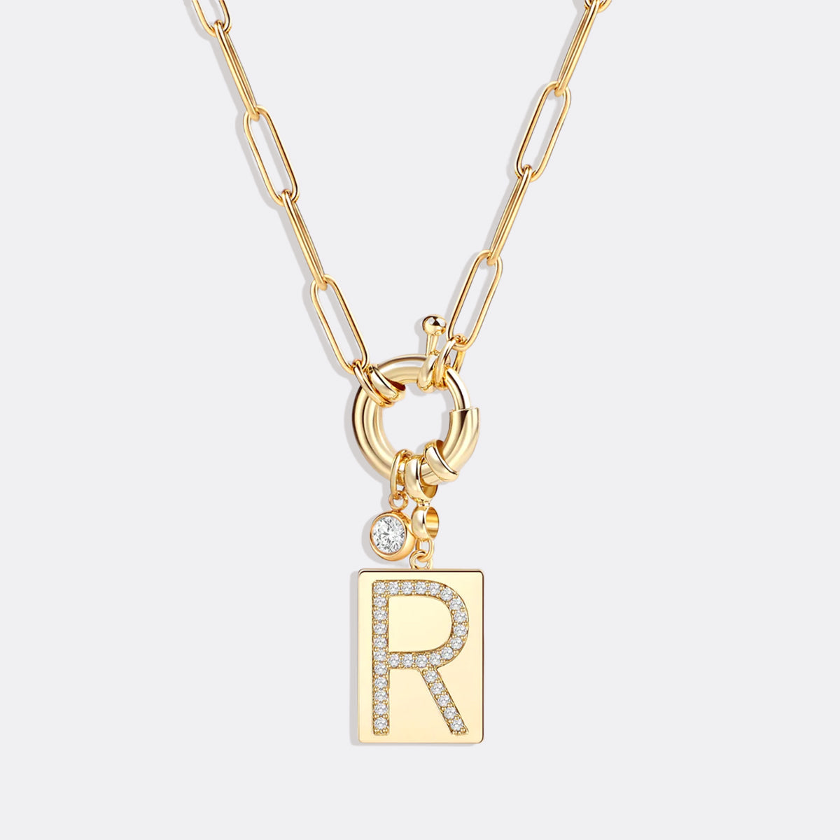 Collana Pendente Iniziale Pavé con Catena Paperclip