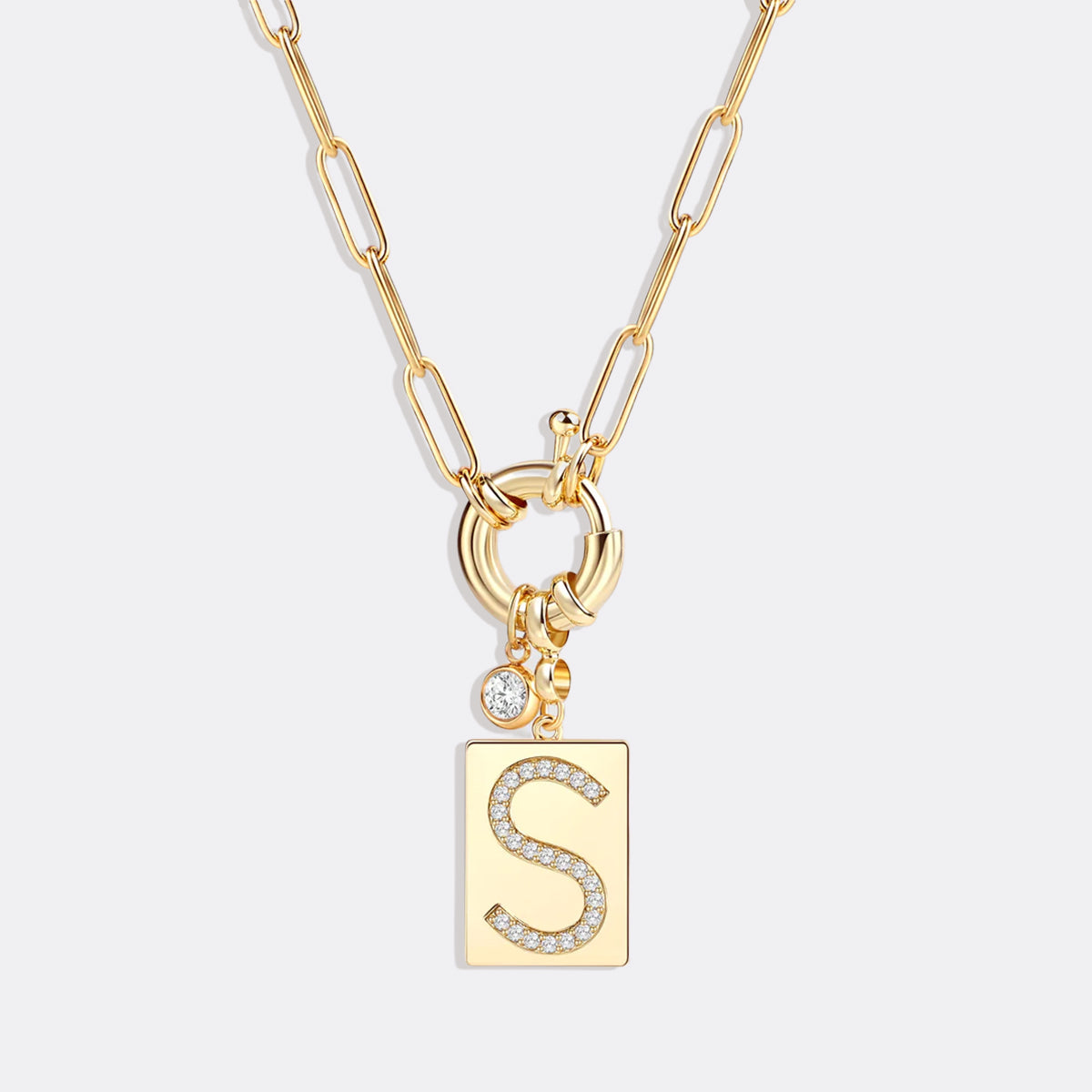 Collana Pendente Iniziale Pavé con Catena Paperclip