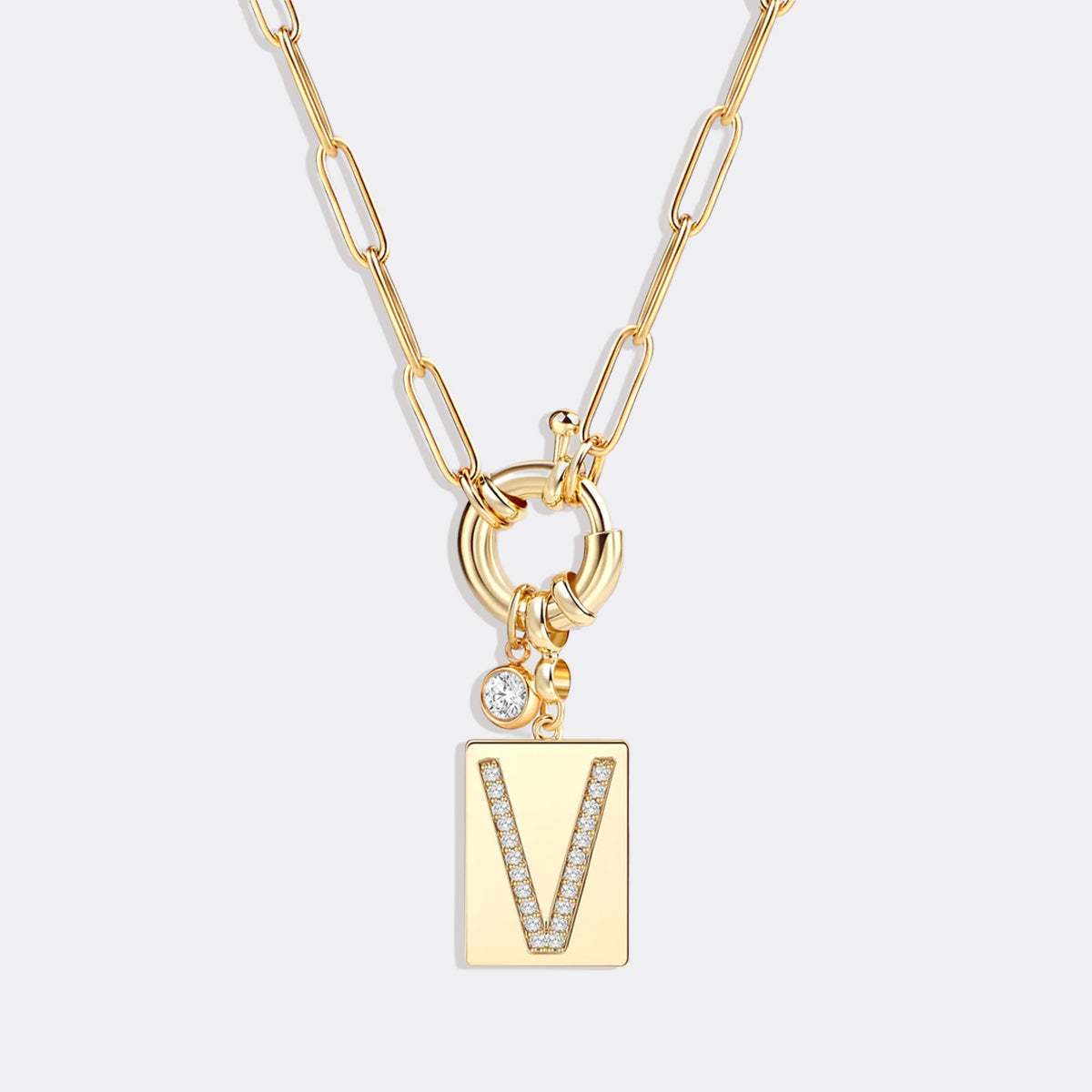 Collana Pendente Iniziale Pavé con Catena Paperclip