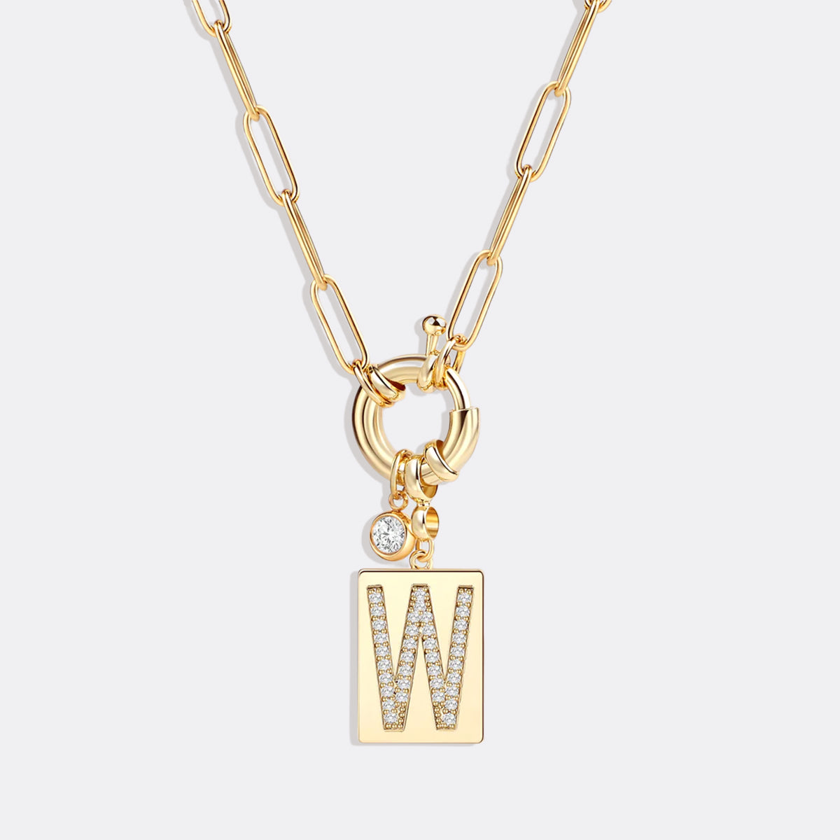Collana Pendente Iniziale Pavé con Catena Paperclip