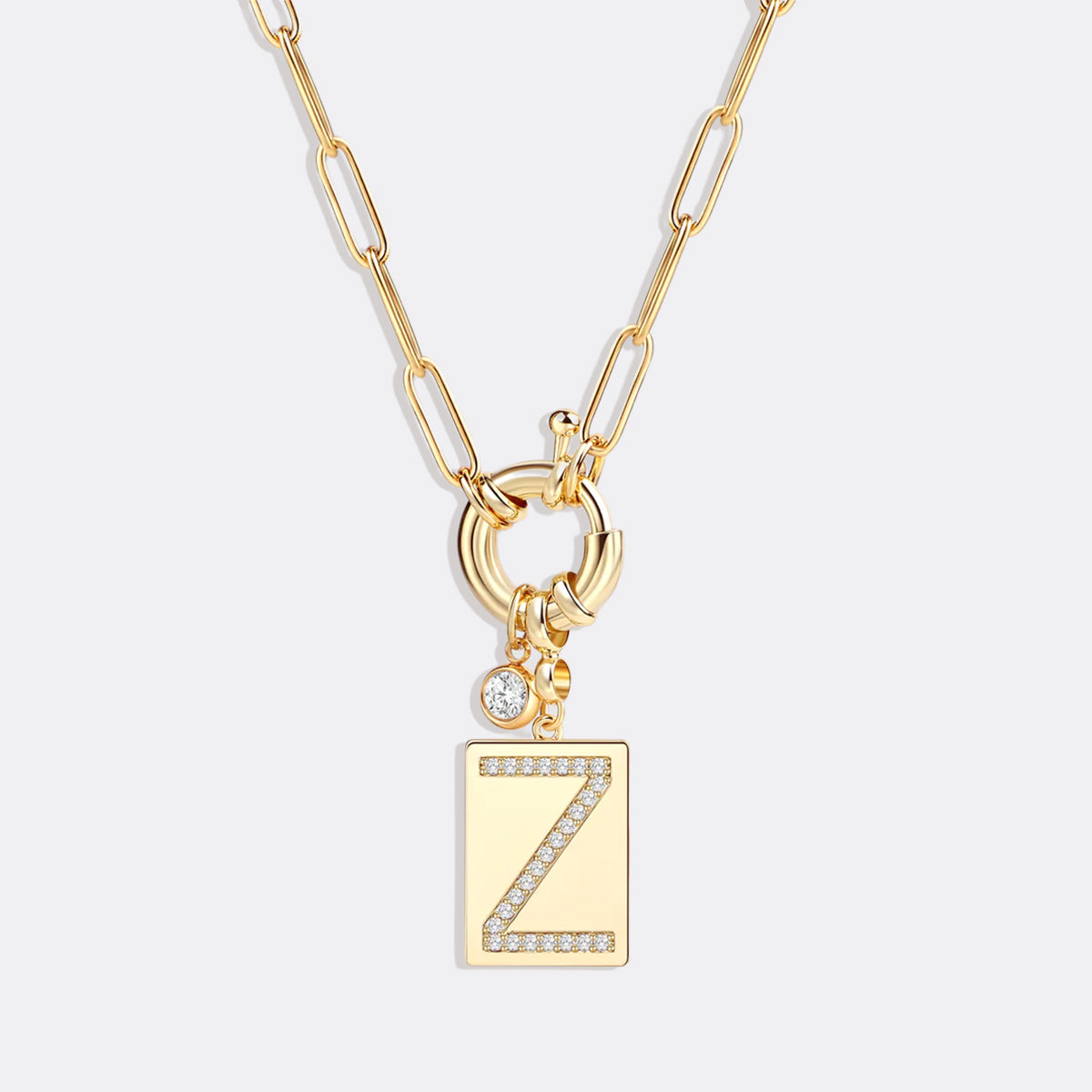 Collana Pendente Iniziale Pavé con Catena Paperclip