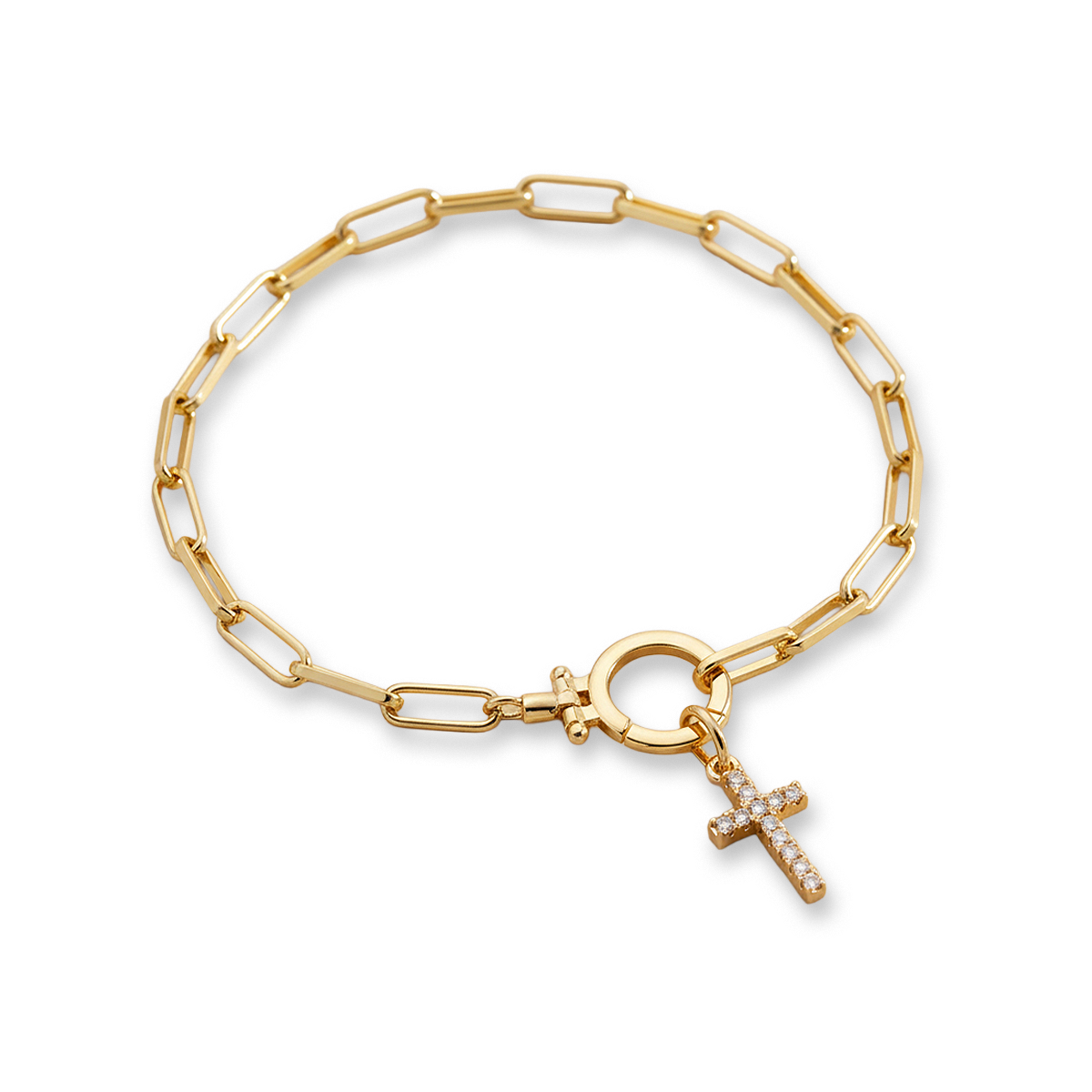 Mint Paperclip Bracelet with Pave Cross Charm — Vanny Jewels