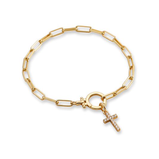 Mint Paperclip Bracelet with Pave Cross Charm — Vanny Jewels