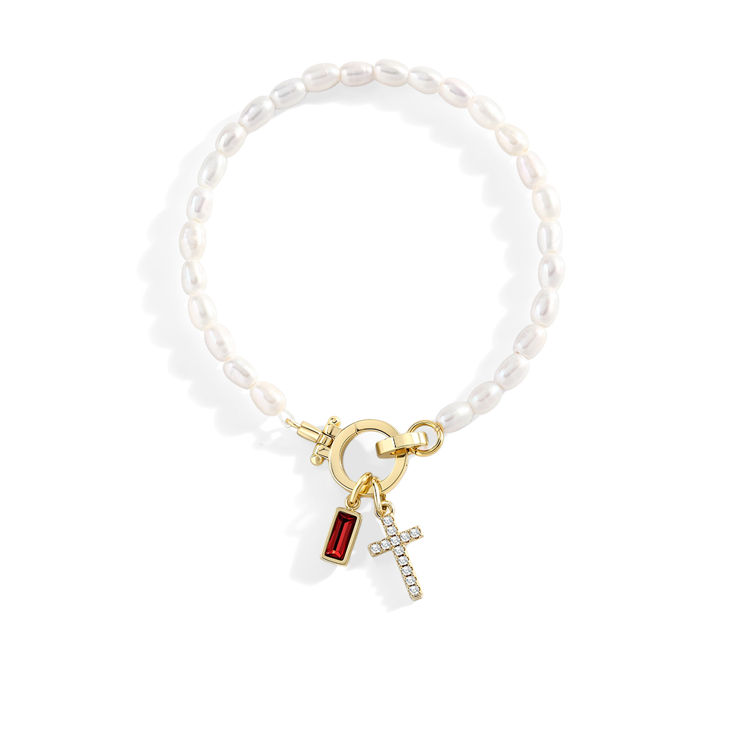 Pearl Cross Charm Bracelet — Vanny Jewels