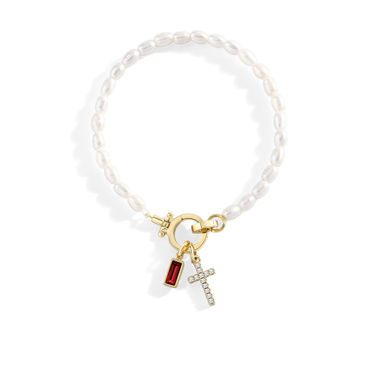 Pearl Cross Charm Bracelet — Vanny Jewels
