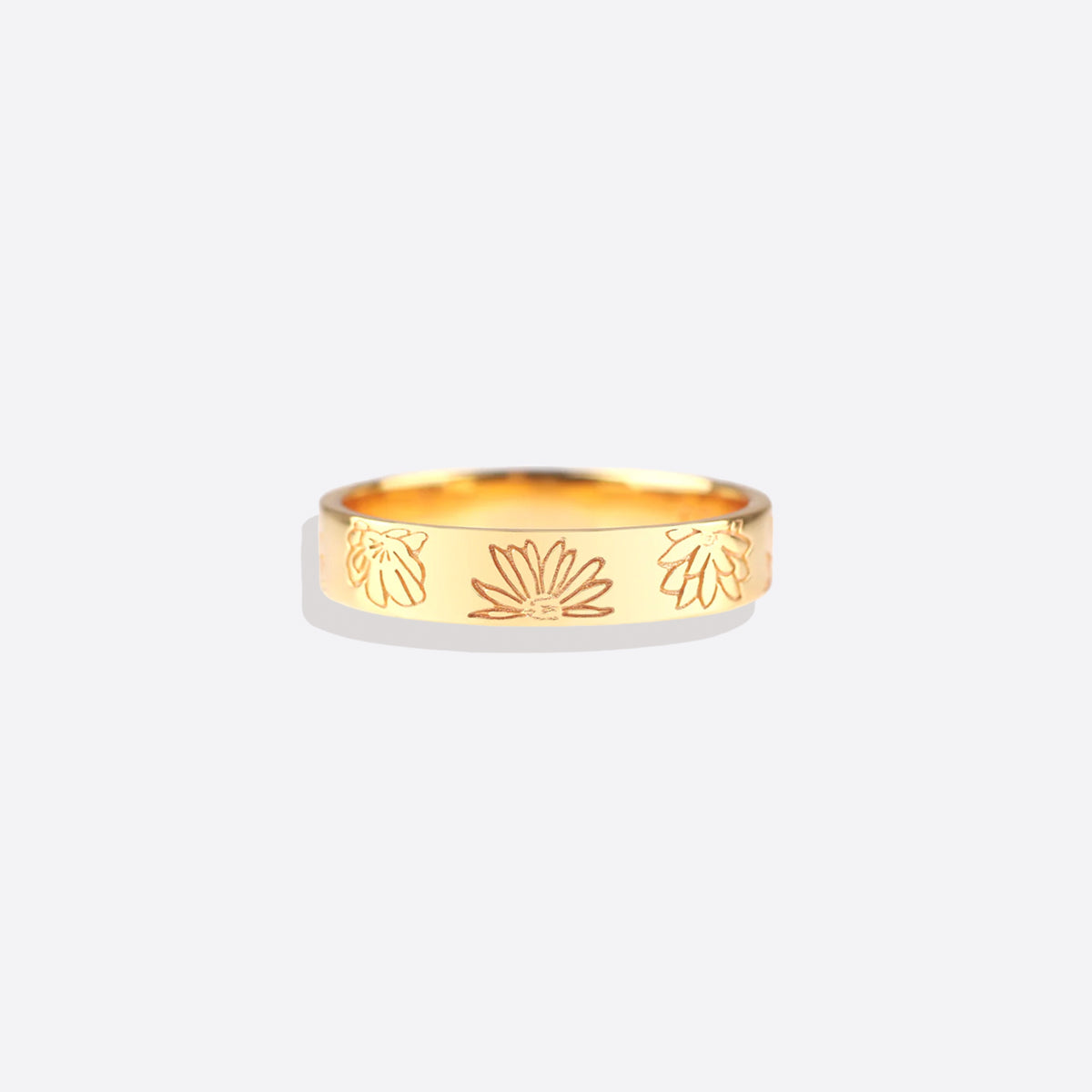Personalized Stamped Flower Ring in gold tone