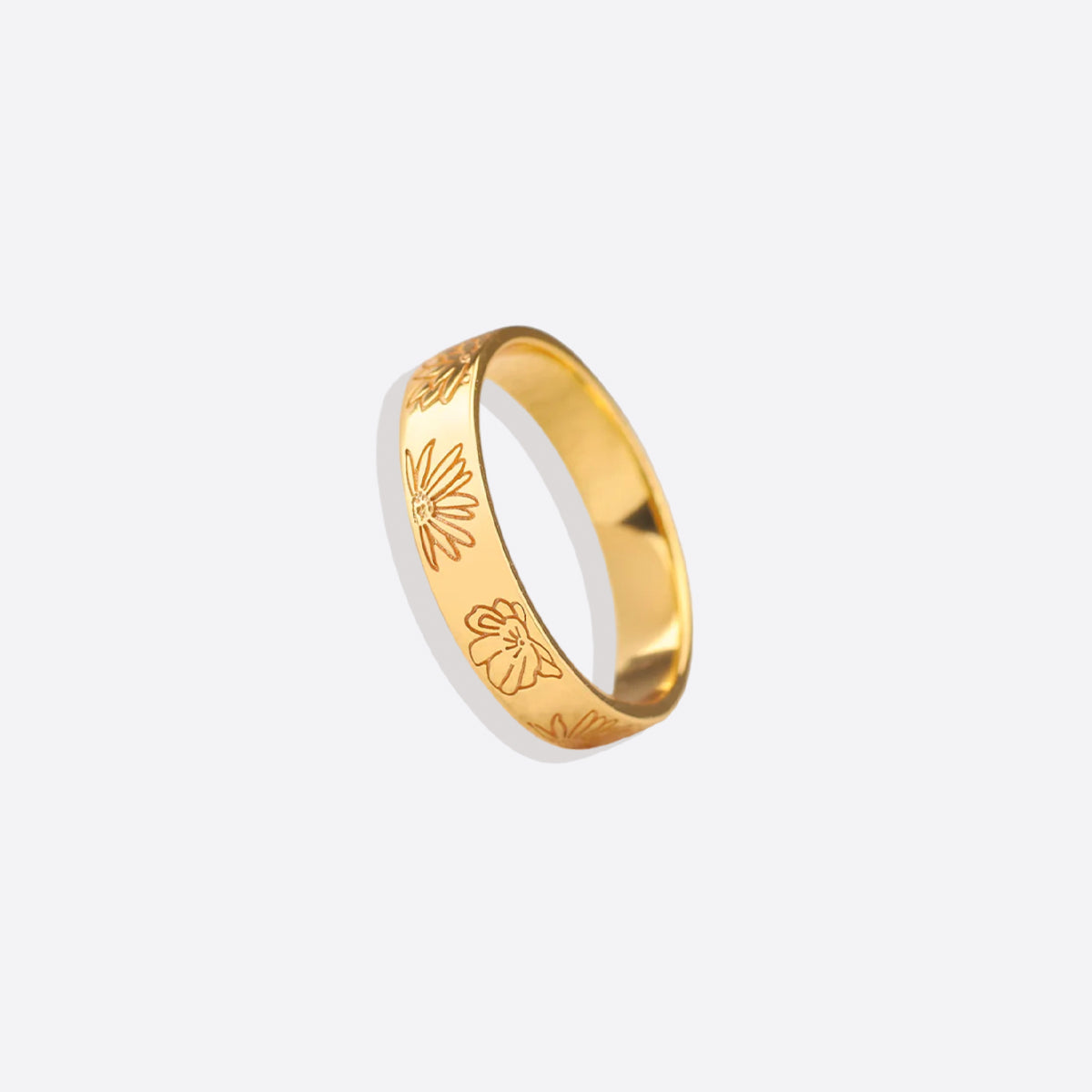 Personalized Stamped Flower Ring in gold tone