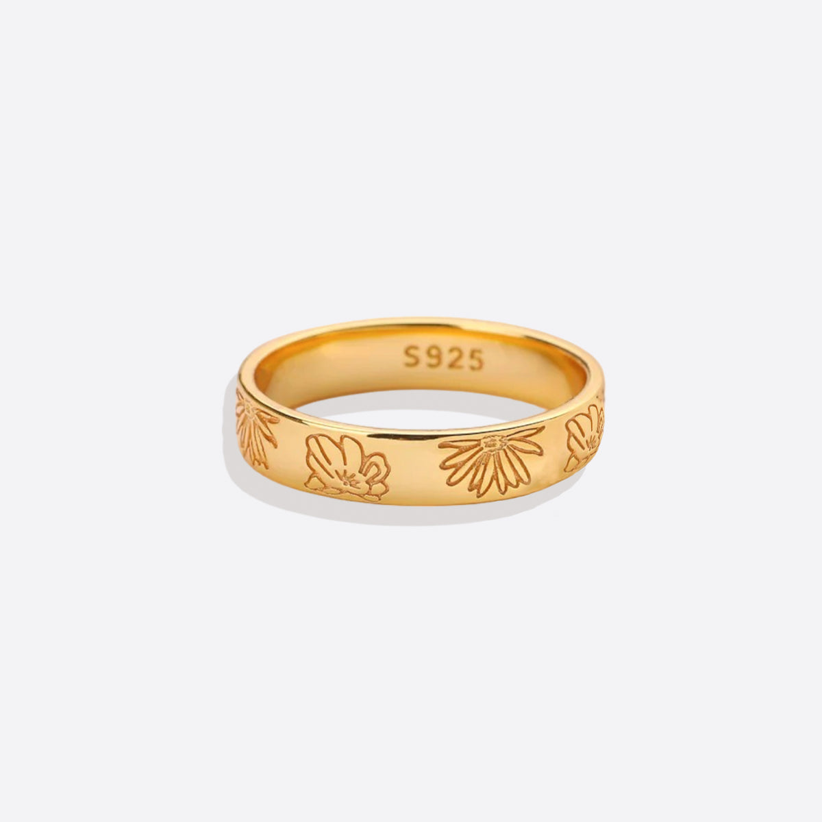 Personalized Stamped Flower Ring in gold tone